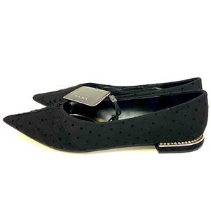 6 🔖 ZARA Pointed Diamond Heel Polka Dot Lace Flats Black